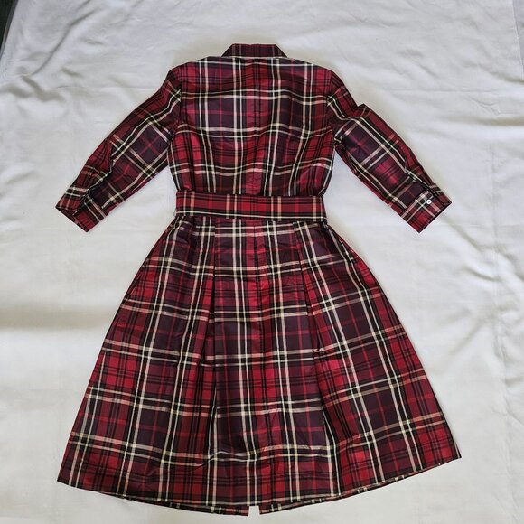 Talbots Red Plaid Long Sleeve Button Front Collared Shirt Dress Size 10 - Picture 5 of 14